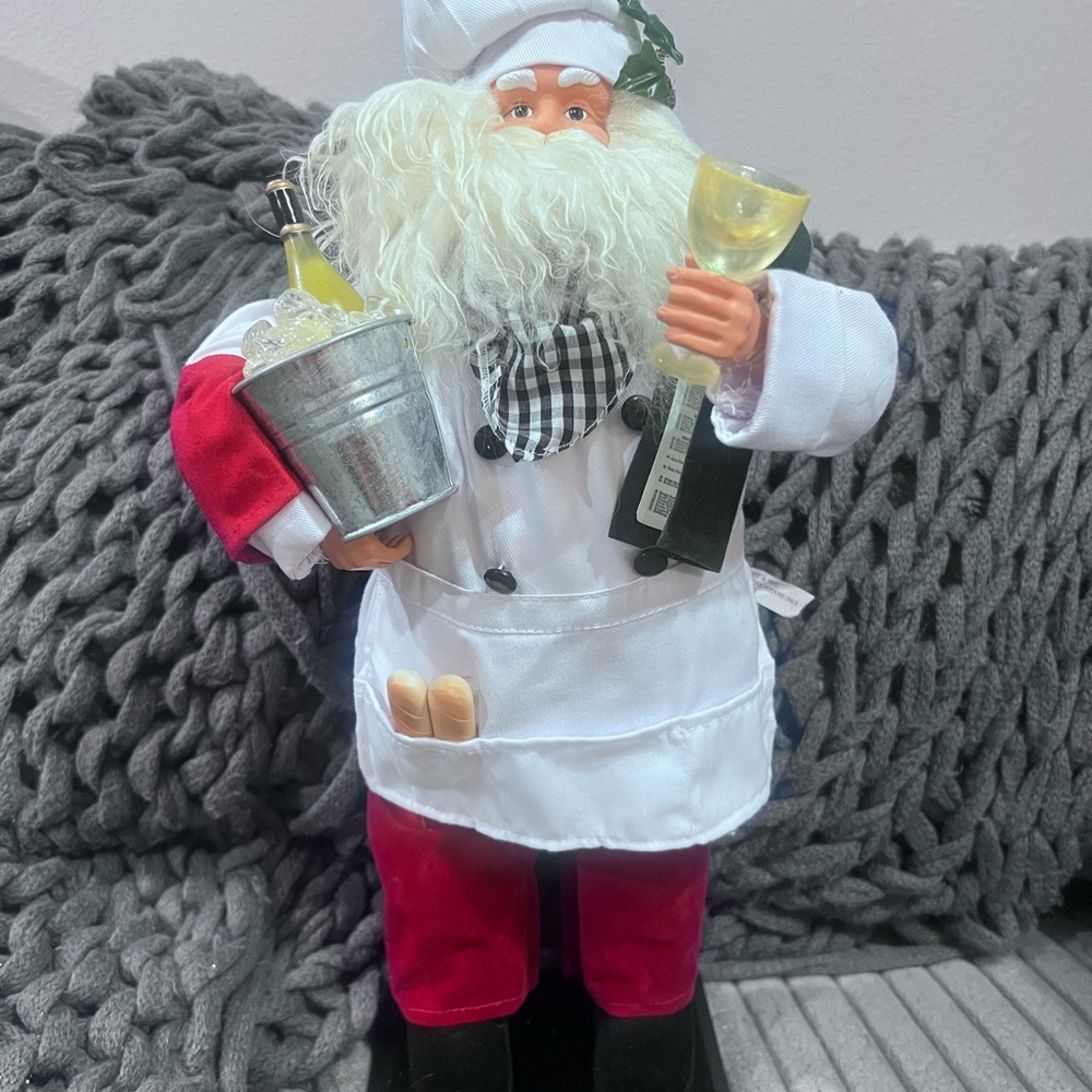 Festive 18in Chef Santa Figurine with Wine and Bread